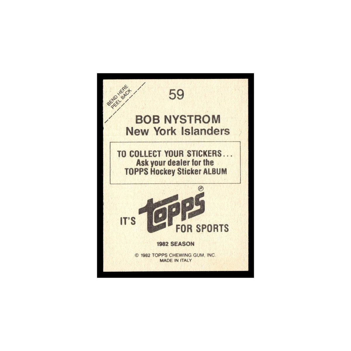 Bob Nystrom 1982 Topps Stickers #59 New York Islanders Hockey Card EX