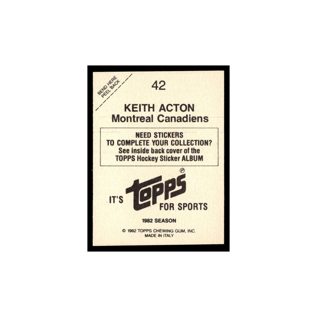 Keith Acton 1982 Topps Stickers #42 Montreal Canadiens Hockey Card EX