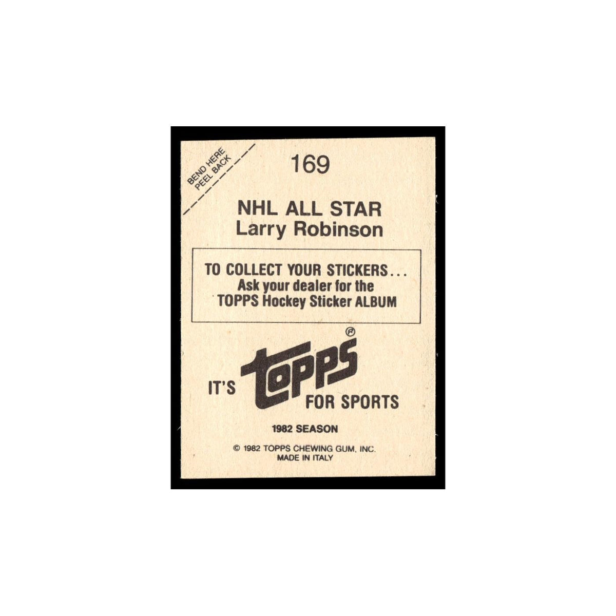 Larry Robinson 1982 Topps Stickers #169 Montreal Canadiens Hockey Card EX