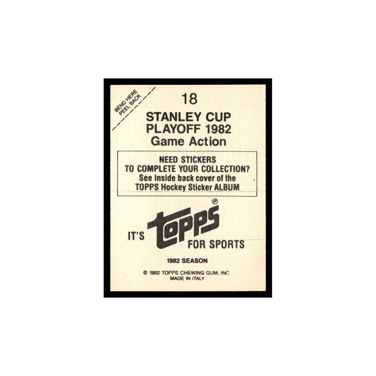 Stanley Cup Playoff Game Action 1982 Topps Stickers #18 Hockey Card EX