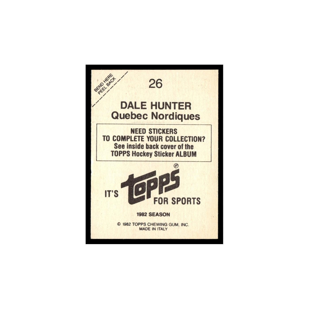 Dale Hunter 1982 Topps Stickers #26 Quebec Nordiques Hockey Card EX