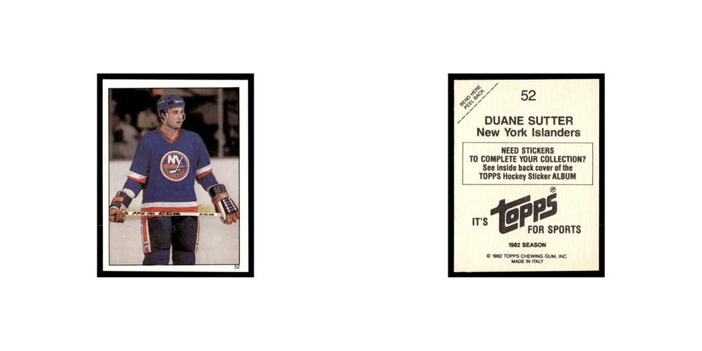 Duane Sutter 1982 Topps Stickers #52 New York Islanders Hockey Card EX
