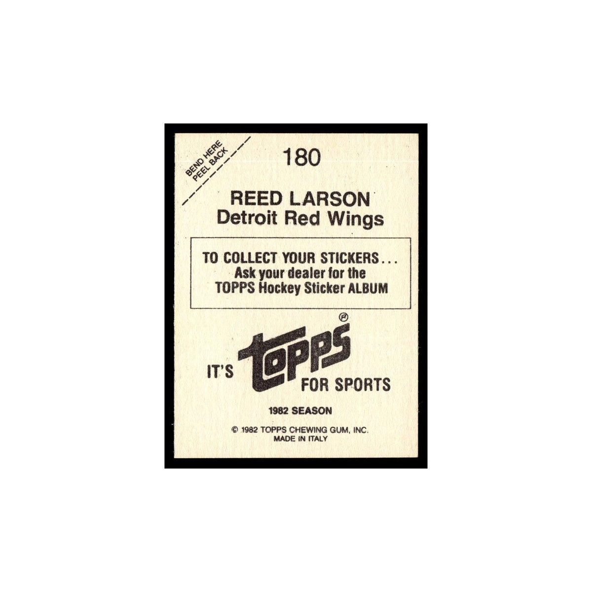Reed Larson 1982 Topps Stickers #180 Detroit Red Wings Hockey Card EX