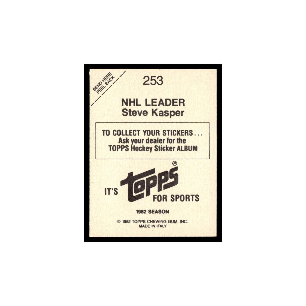 Steve Kasper 1982 Topps Stickers #253 Boston Bruins Hockey Card EX