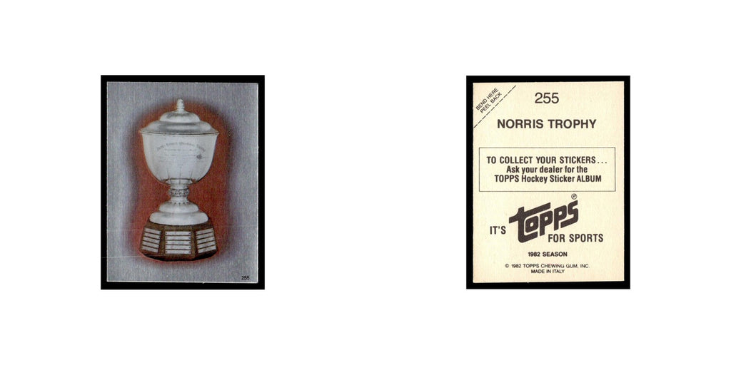Norris Trophy 1982 Topps Stickers #255 Hockey Card EX