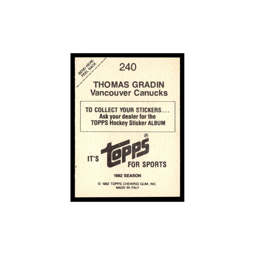 Thomas Gradin 1982 Topps Stickers #240 Vancouver Canucks Hockey Card EX