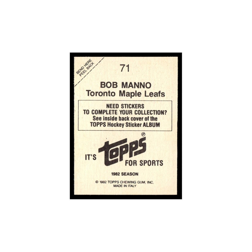 Bob Manno 1982 Topps Stickers #71 Toronto Maple Leafs Hockey Card EX