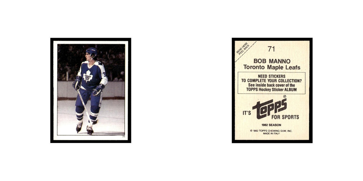 Bob Manno 1982 Topps Stickers #71 Toronto Maple Leafs Hockey Card EX