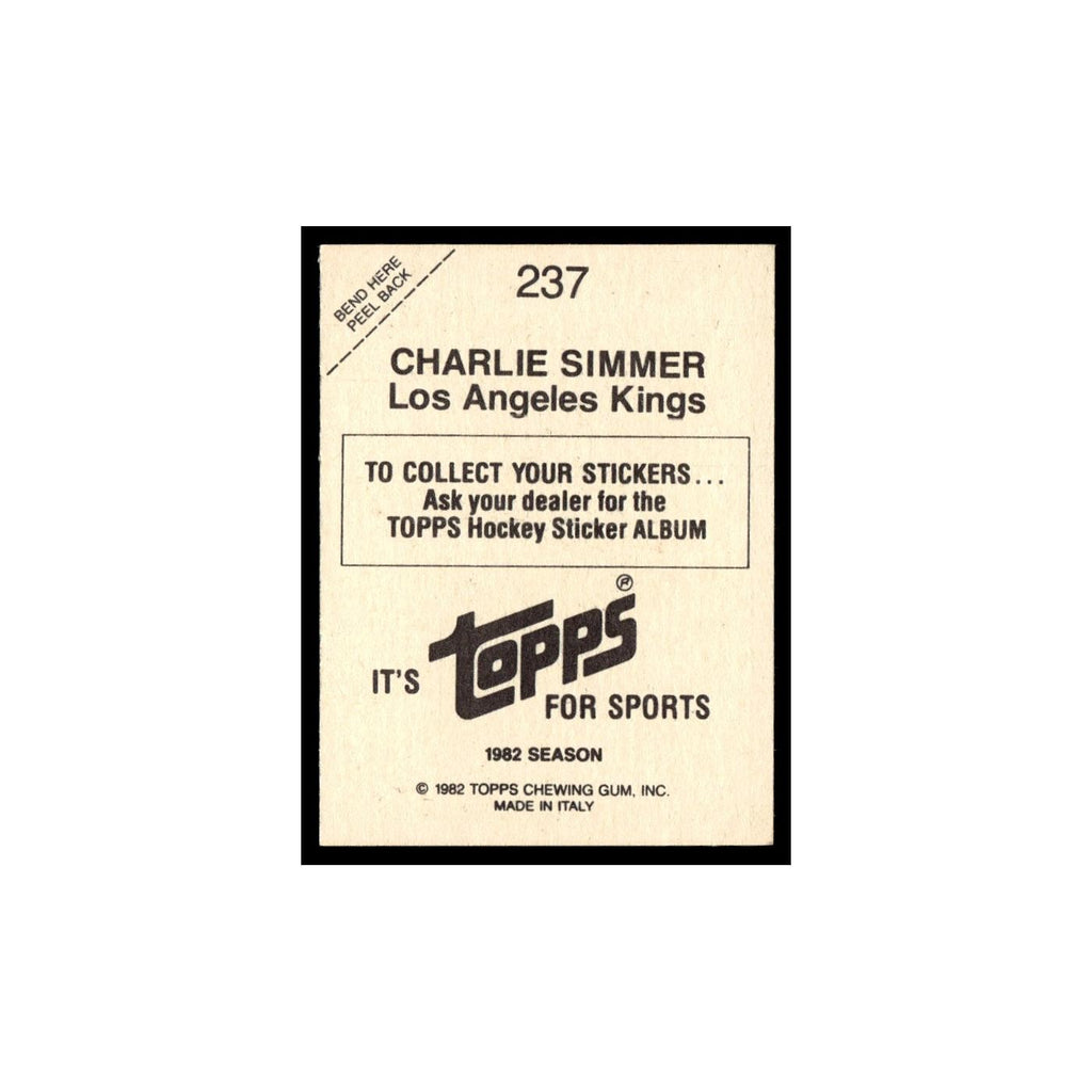 Charlie Simmer 1982 Topps Stickers #237 Los Angeles Kings Hockey Card EX