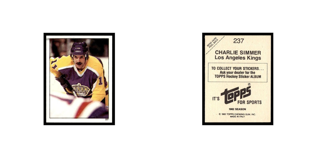 Charlie Simmer 1982 Topps Stickers #237 Los Angeles Kings Hockey Card EX