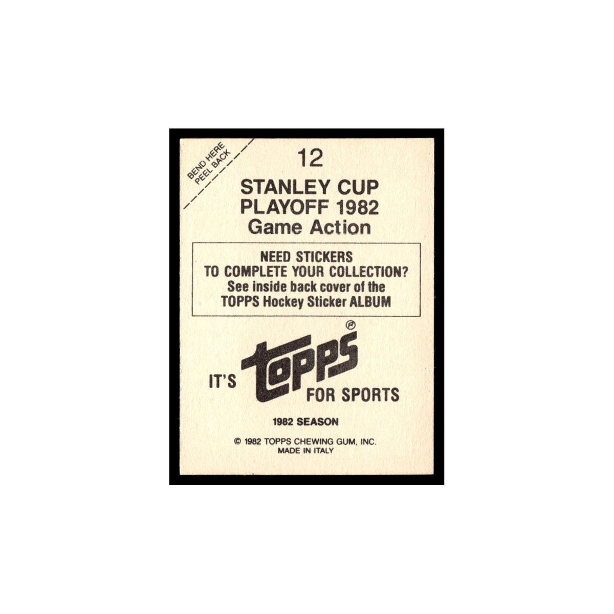 Stanley Cup Playoff Game Action 1982 Topps Stickers #12 Hockey Card EX