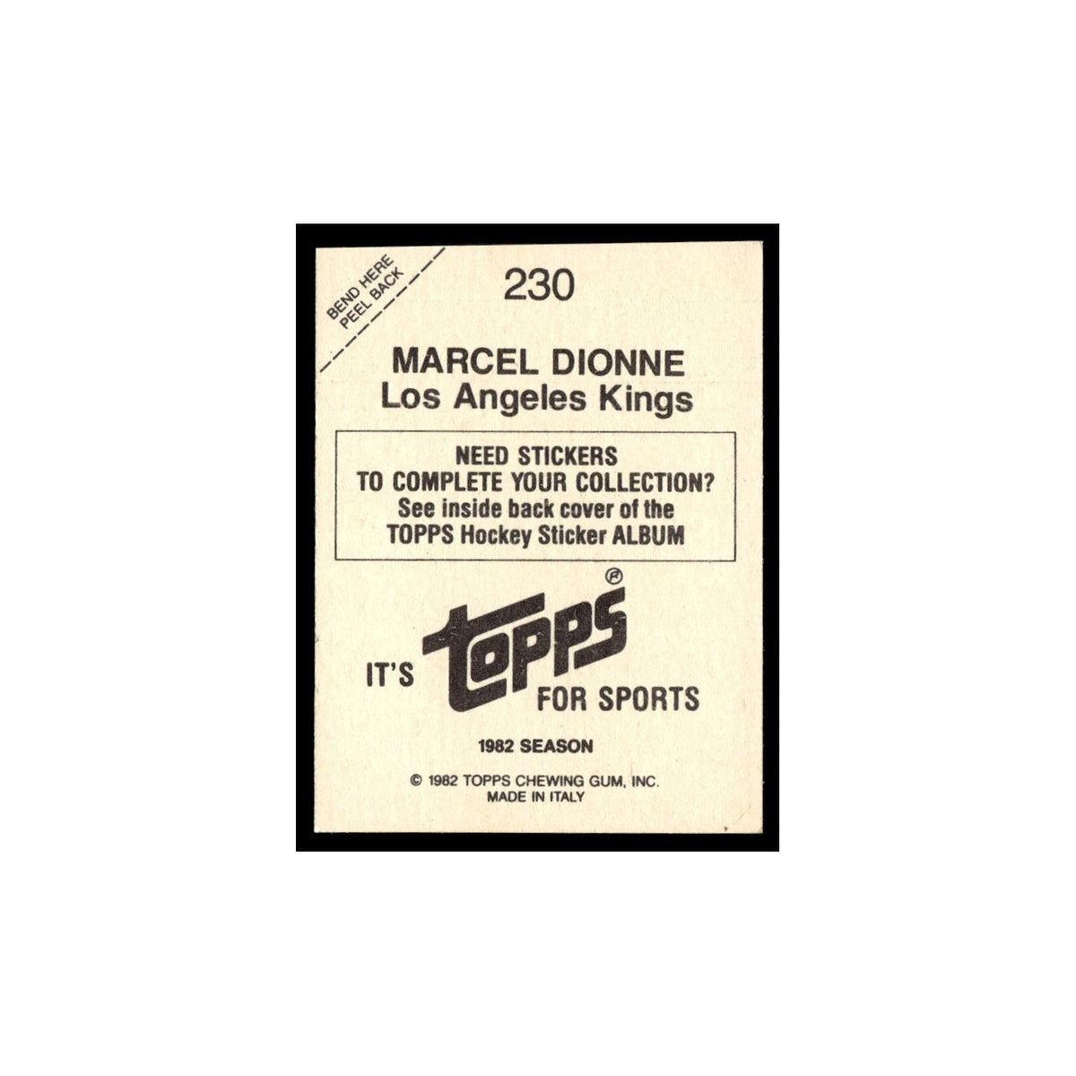 Marcel Dionne 1982 Topps Stickers #230 Los Angeles Kings Hockey Card EX