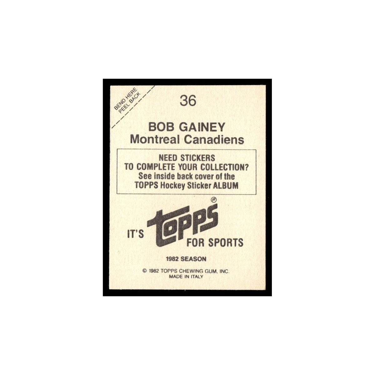 Bob Gainey 1982 Topps Stickers #36 Montreal Canadiens Hockey Card EX