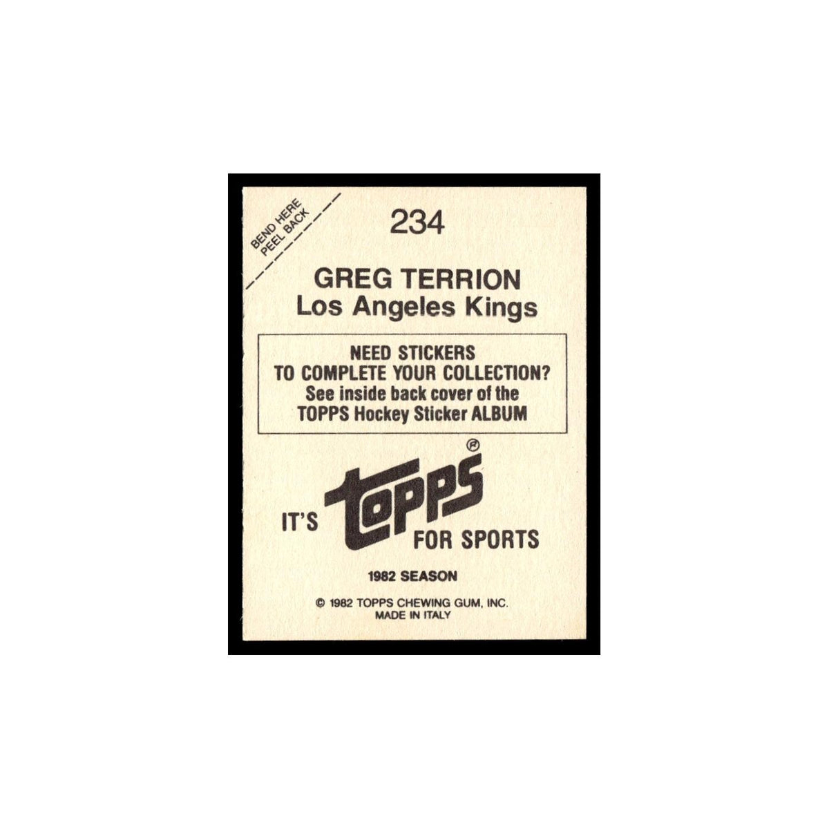 Greg Terrion 1982 Topps Stickers #234 Los Angeles Kings Hockey Card EX