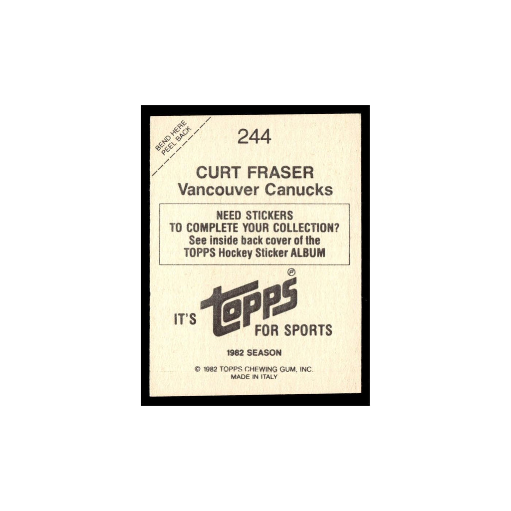 Curt Fraser 1982 Topps Stickers #244 Vancouver Canucks Hockey Card EX