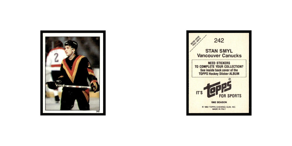 Stan Smyl 1982 Topps Stickers #242 Vancouver Canucks Hockey Card EX