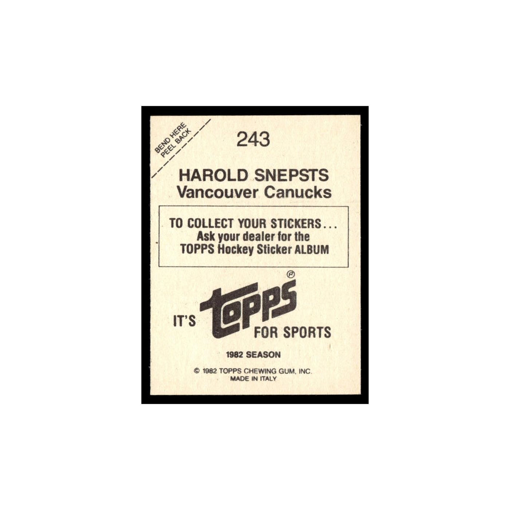 Harold Snepsts 1982 Topps Stickers #243 Vancouver Canucks Hockey Card EX