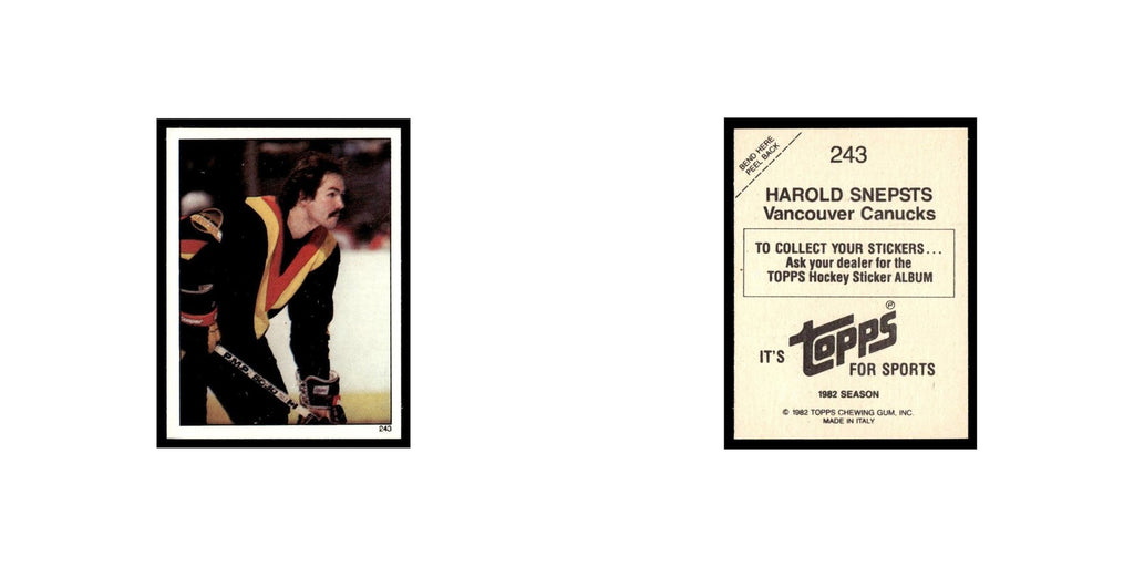 Harold Snepsts 1982 Topps Stickers #243 Vancouver Canucks Hockey Card EX