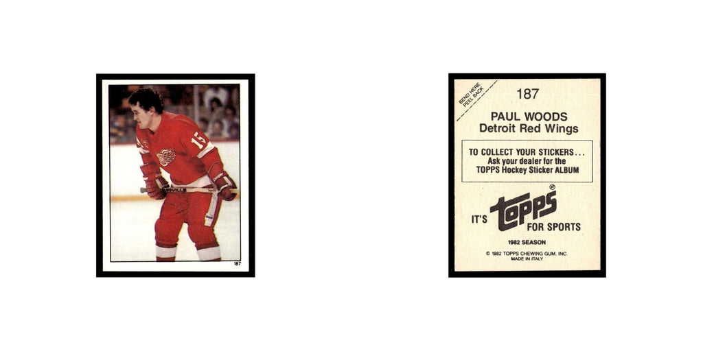 Paul Woods 1982 Topps Stickers #187 Detroit Red Wings Hockey Card EX