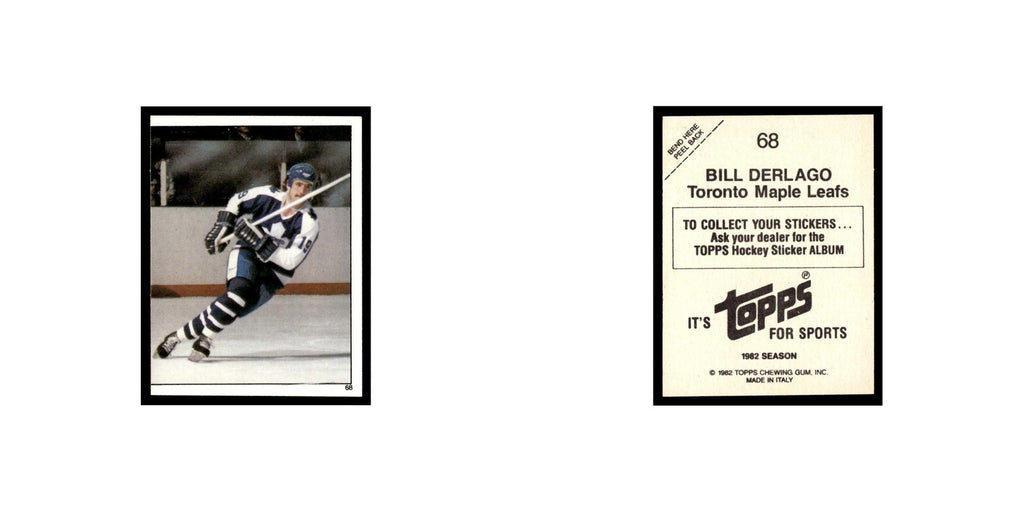 Bill Derlago 1982 Topps Stickers #68 Toronto Maple Leafs Hockey Card EX