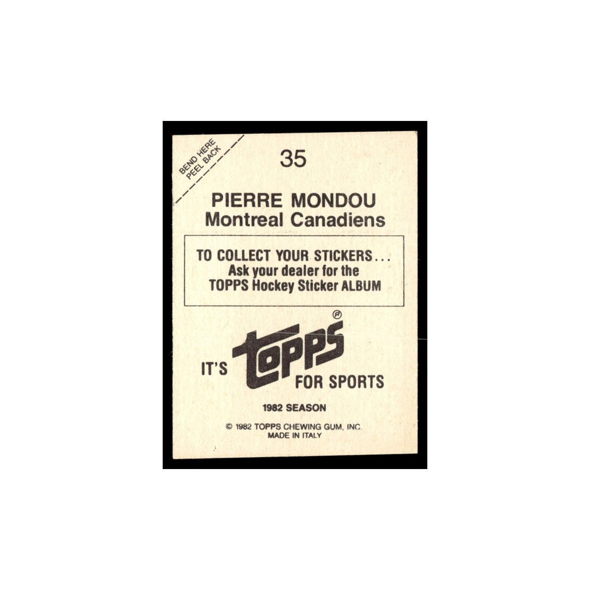Pierre Mondou 1982 Topps Stickers #35 Montreal Canadiens Hockey Card EX