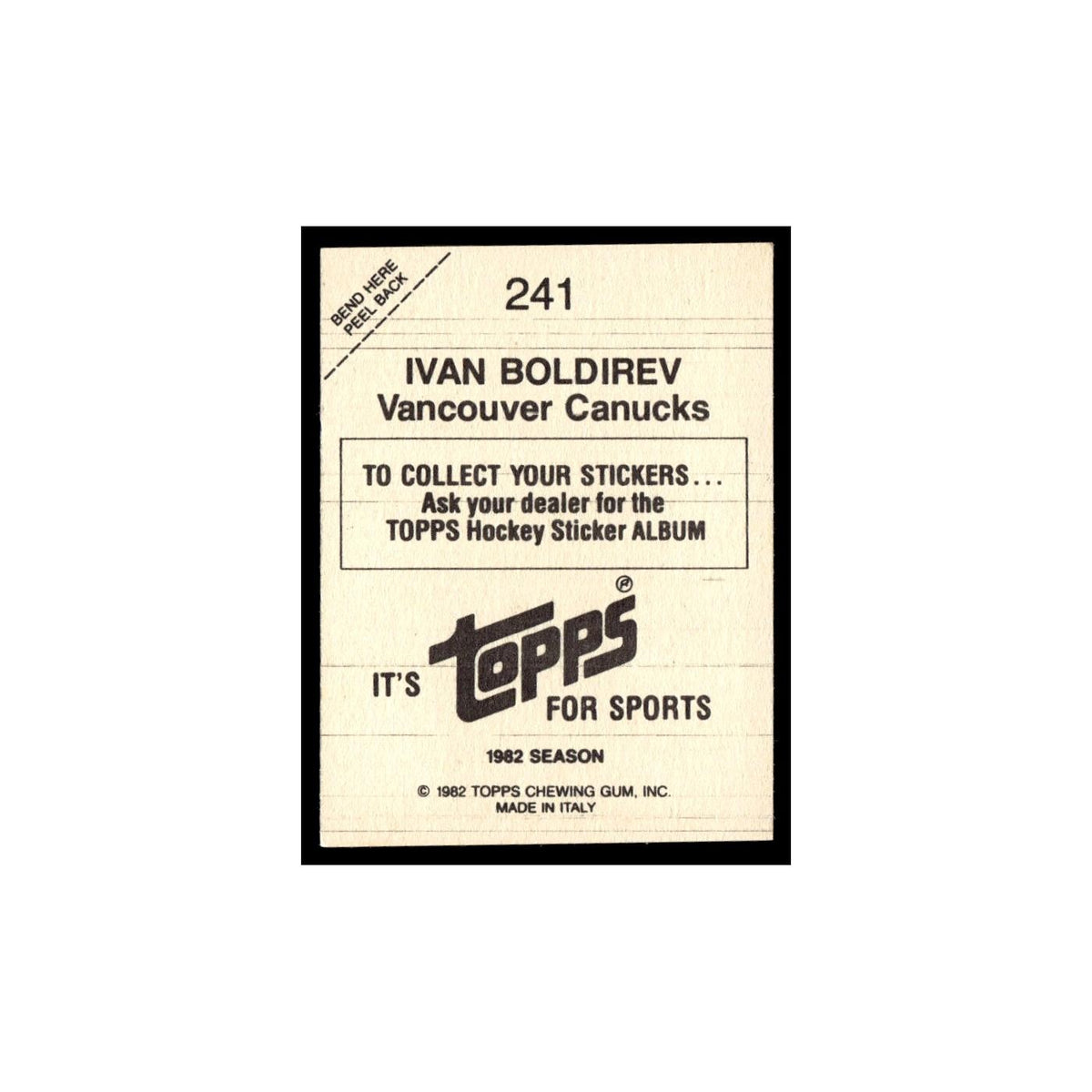 Ivan Boldirev 1982 Topps Stickers #241 Vancouver Canucks Hockey Card EX