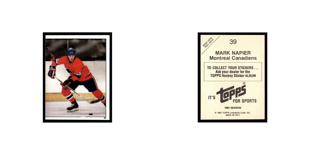 Mark Napier 1982 Topps Stickers #39 Montreal Canadiens Hockey Card EX