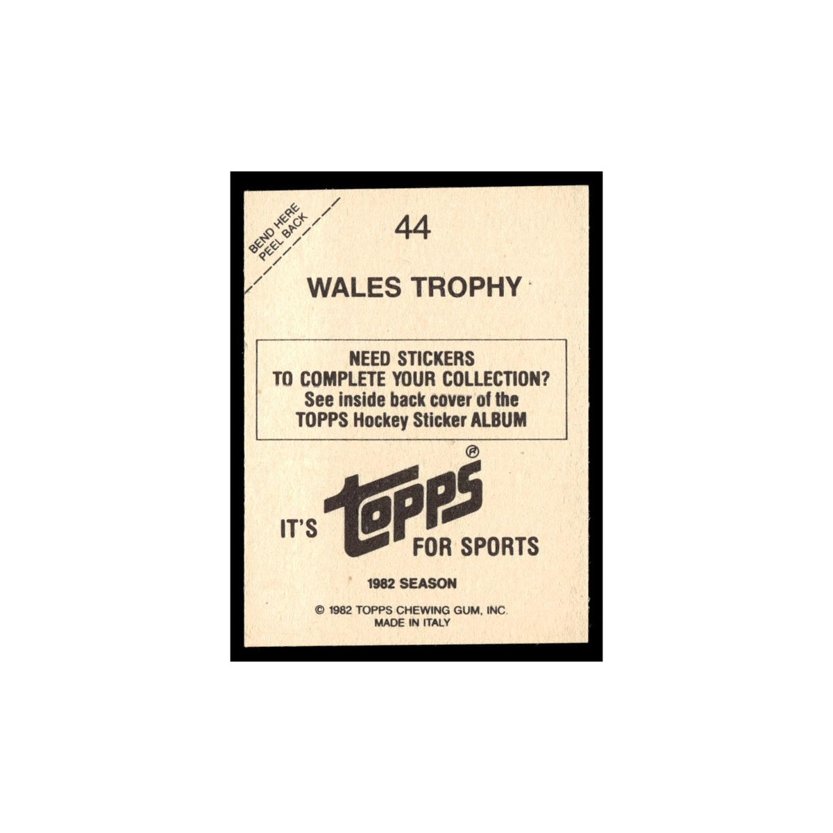 Wales Trophy 1982 Topps Stickers #44 Hockey Card EX