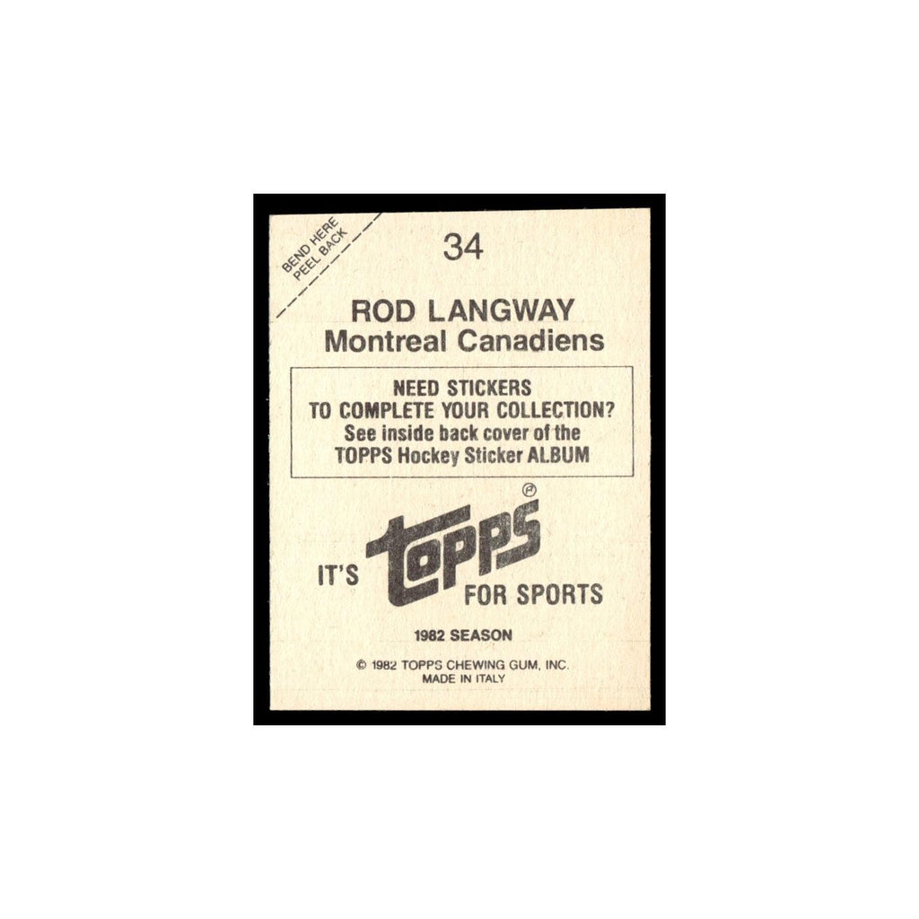 Rod Langway 1982 Topps Stickers #34 Montreal Canadiens Hockey Card EX