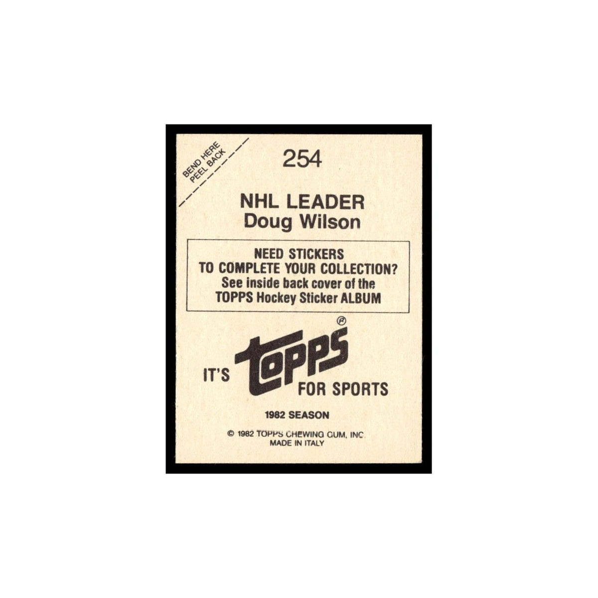 Doug Wilson 1982 Topps Stickers #254 Chicago Blackhawks Hockey Card EX