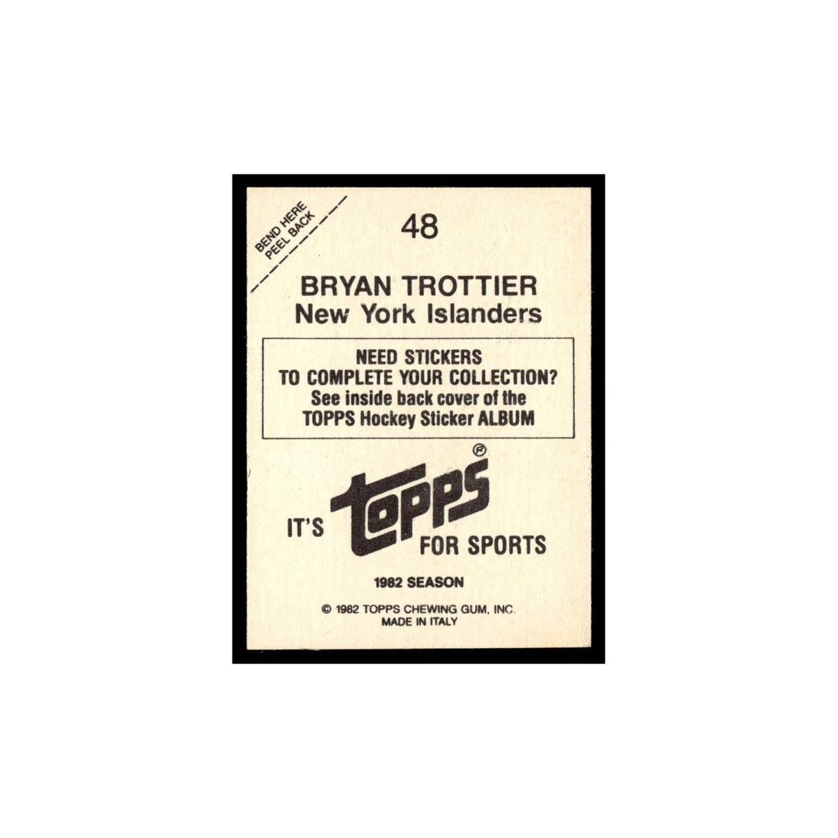Bryan Trottier 1982 Topps Stickers #48 New York Islanders Hockey Card EX