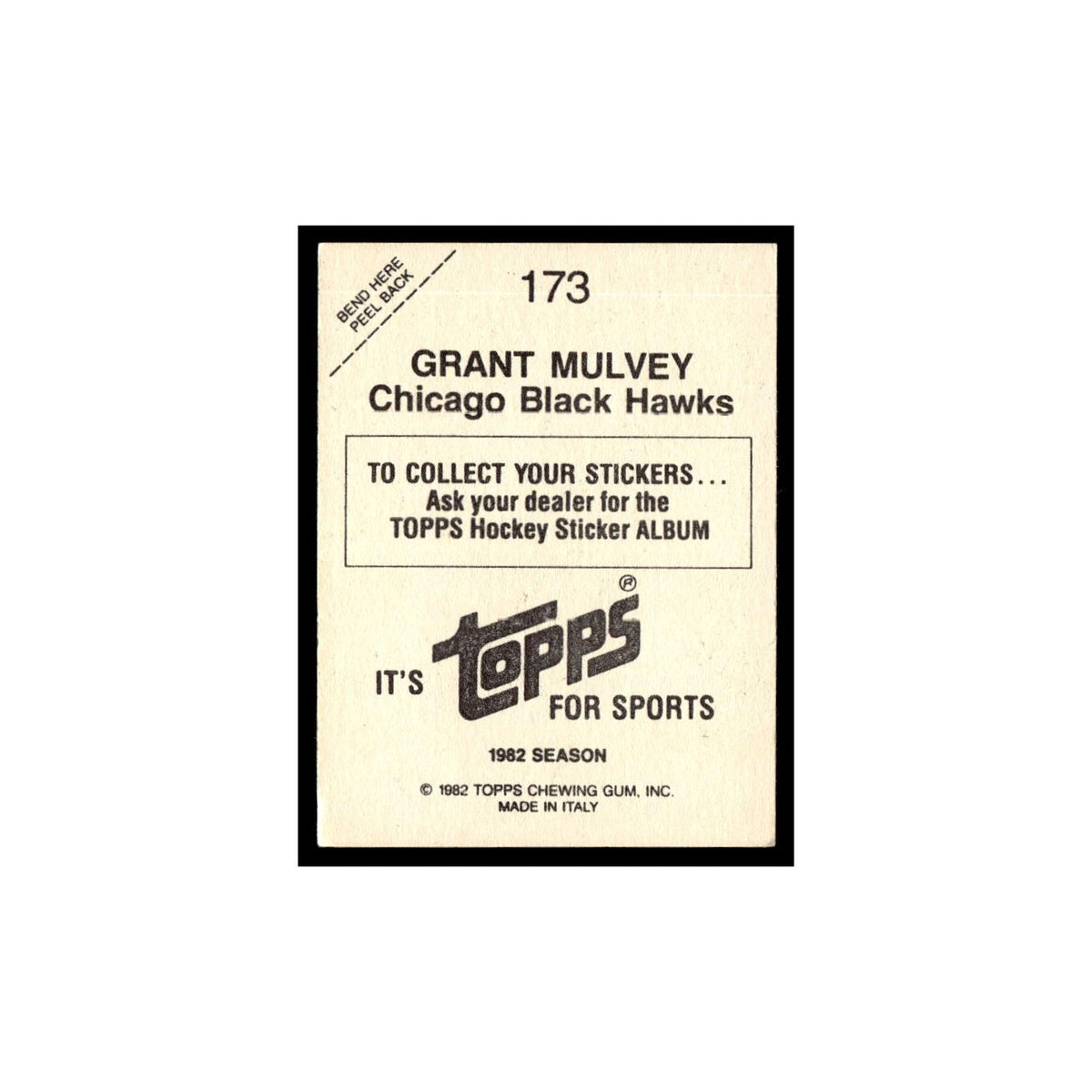 Grant Mulvey 1982 Topps Stickers #173 Chicago Blackhawks Hockey Card EX