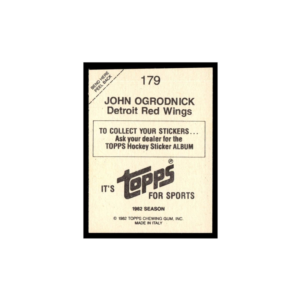 John Ogrodnick 1982 Topps Stickers #179 Detroit Red Wings Hockey Card EX