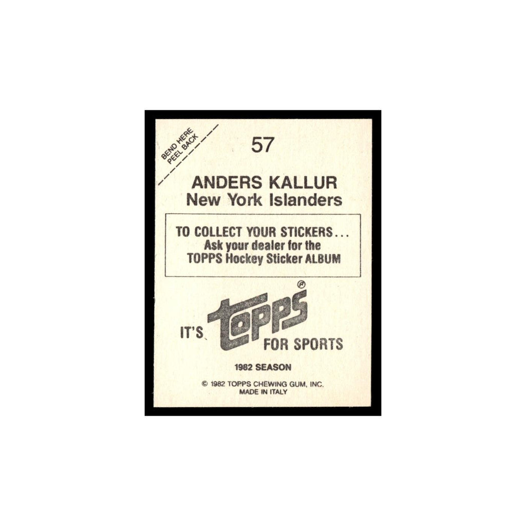 Anders Kallur 1982 Topps Stickers #57 New York Islanders Hockey Card EX