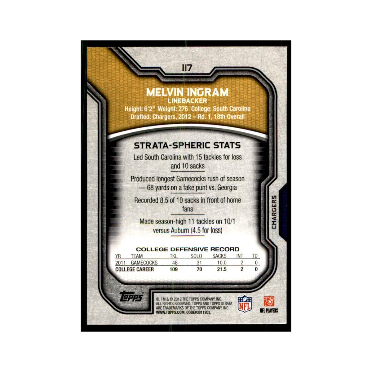 2012 Topps Strata Melvin Ingram RC Football Cards #117