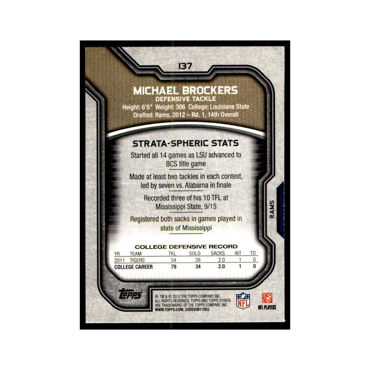 2012 Topps Strata Michael Brockers RC Football Cards #137