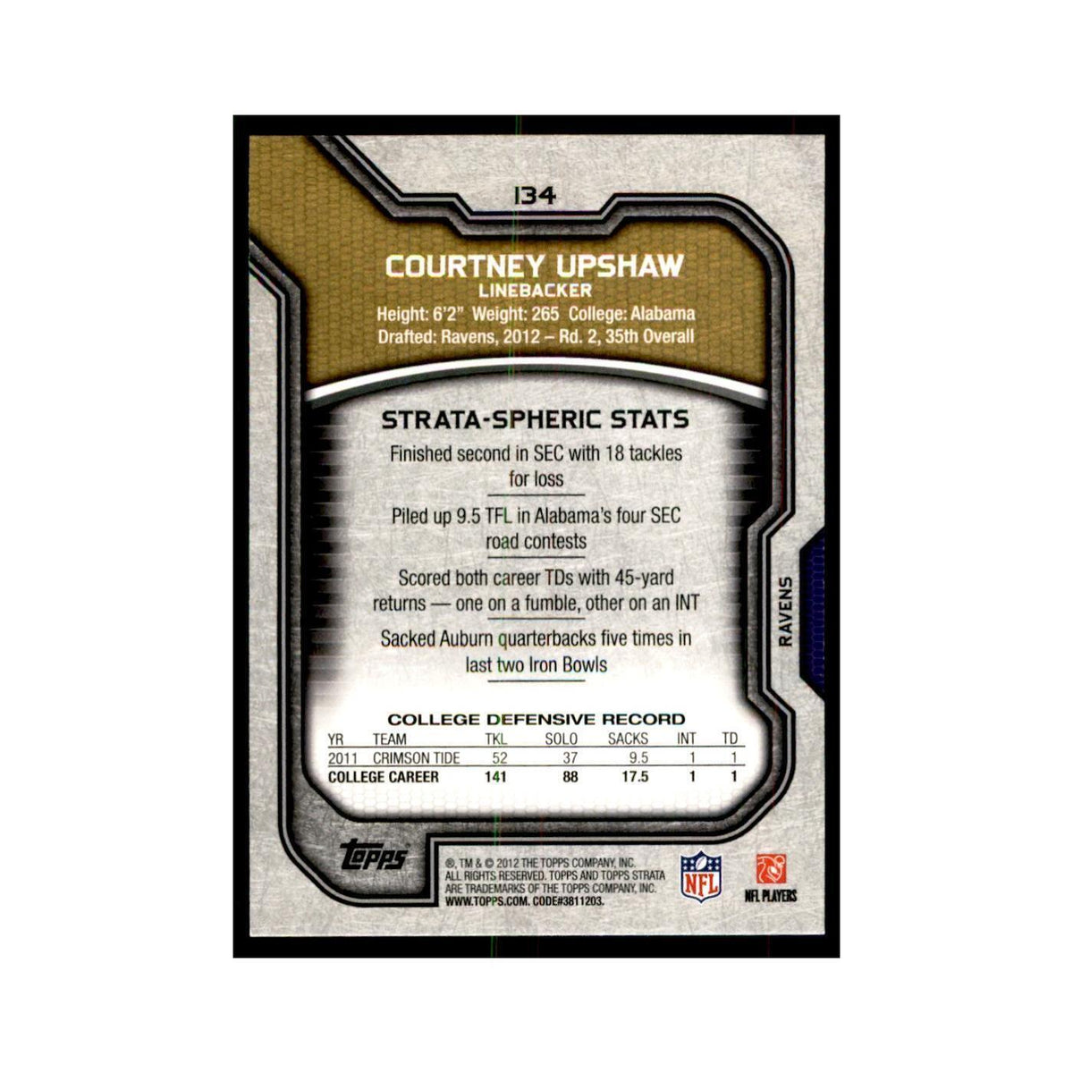 2012 Topps Strata Courtney Upshaw RC Football Cards #134