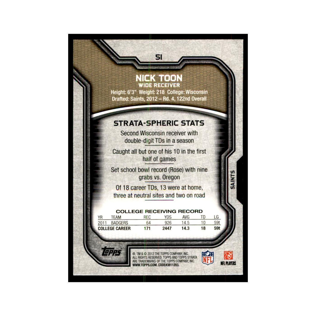 2012 Topps Strata Nick Toon RC Football Cards #51