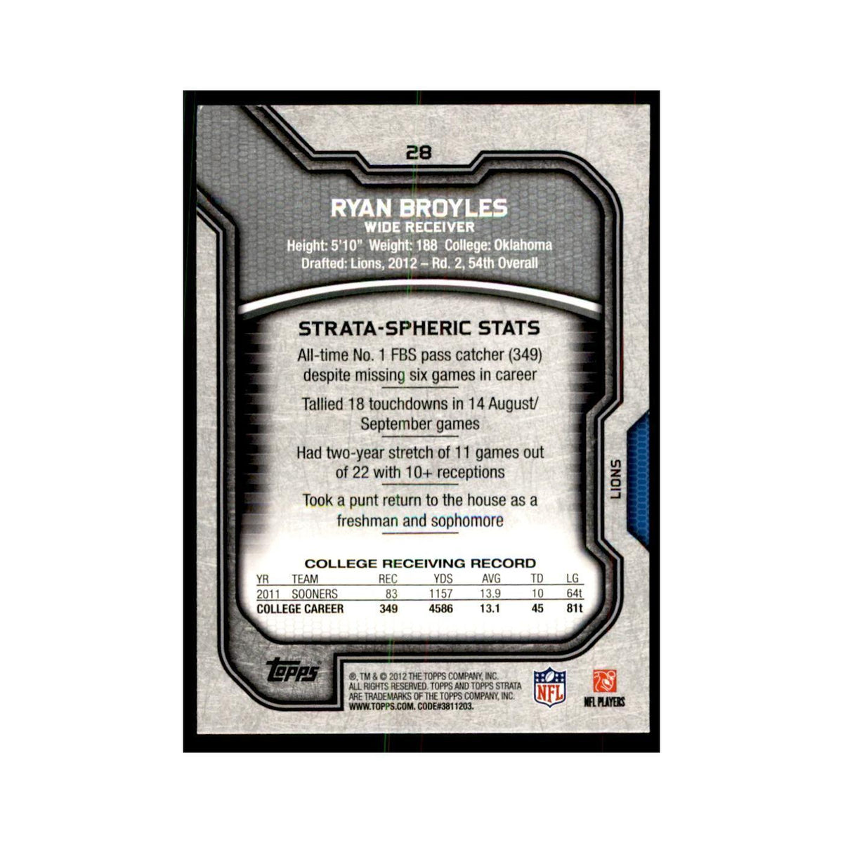 2012 Topps Strata Ryan Broyles RC Football Cards #28