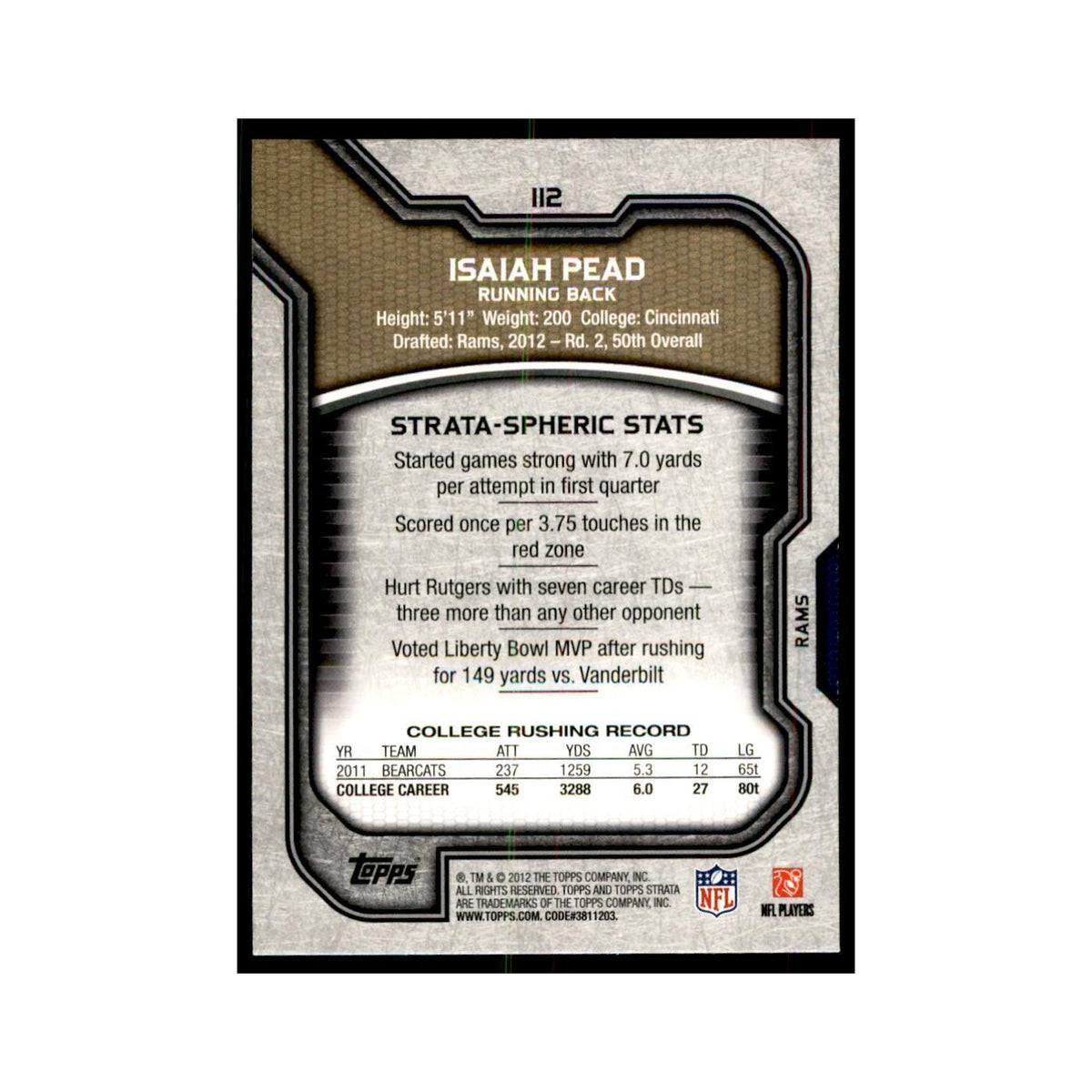 2012 Topps Strata Isaiah Pead RC Football Cards #112