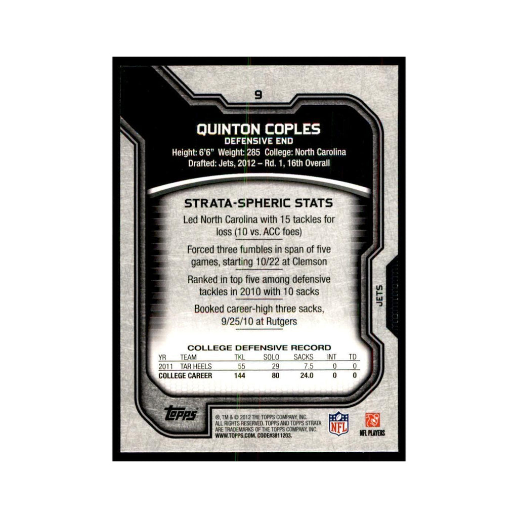 2012 Topps Strata Quinton Coples RC Football Cards #9