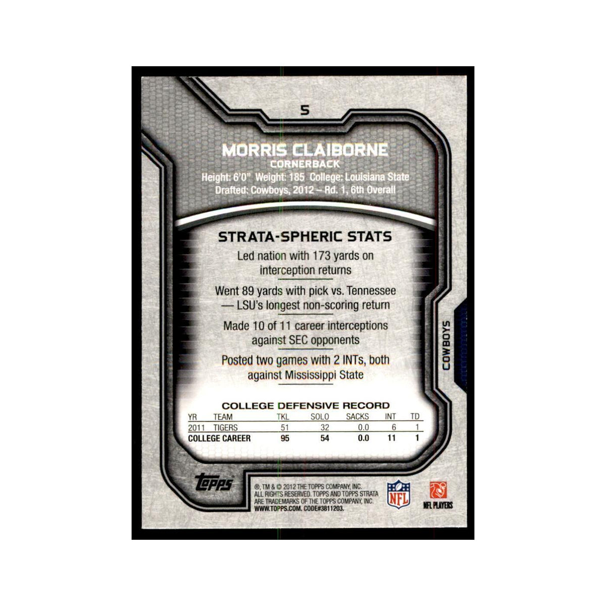 2012 Topps Strata Morris Claiborne RC Football Cards #5
