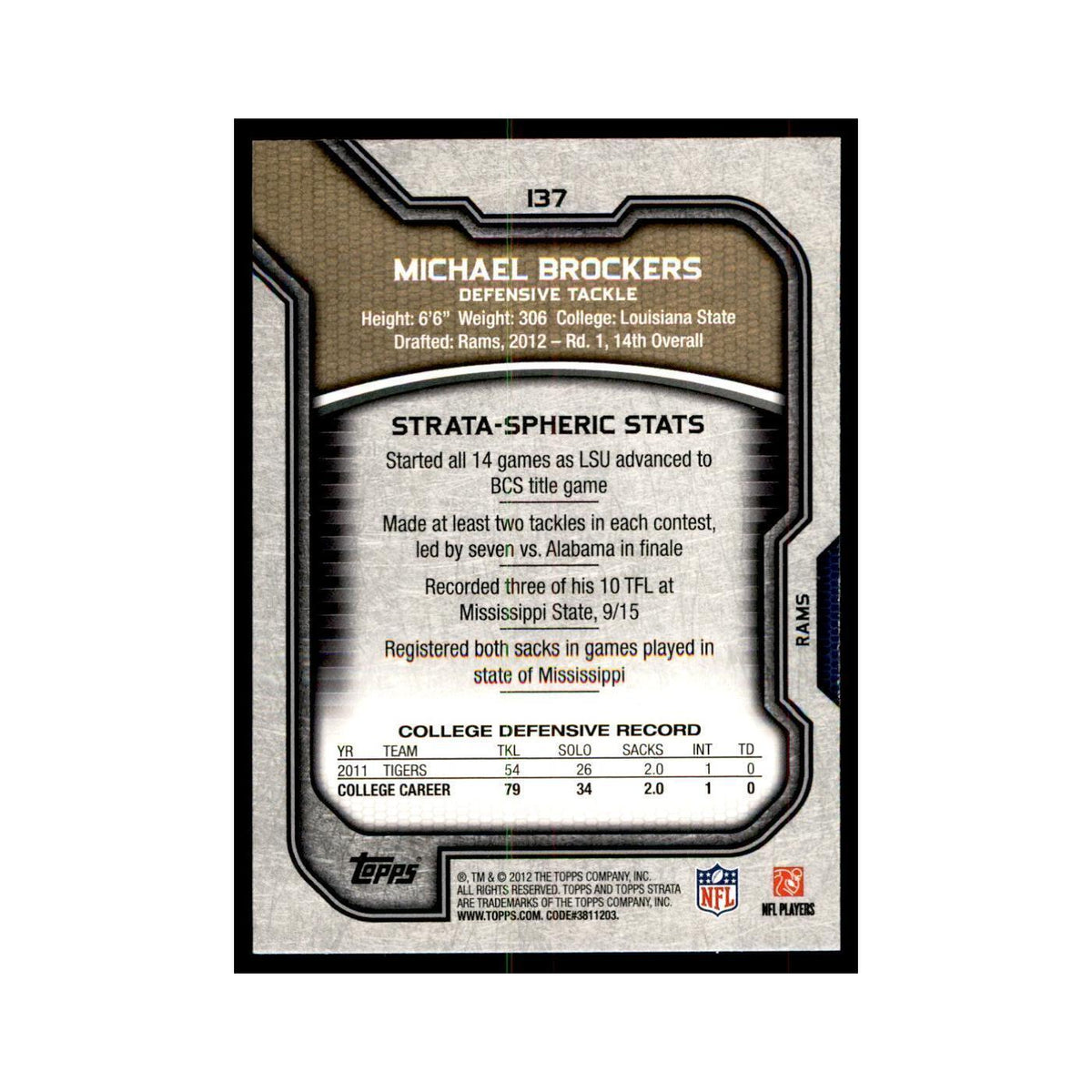 2012 Topps Strata Michael Brockers RC Football Cards #137