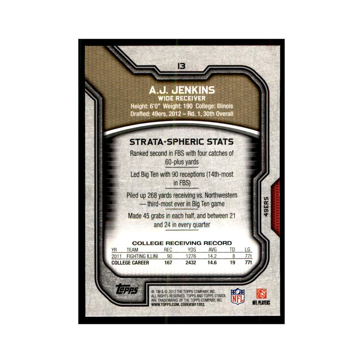 2012 Topps Strata A.J. Jenkins RC Football Cards #13