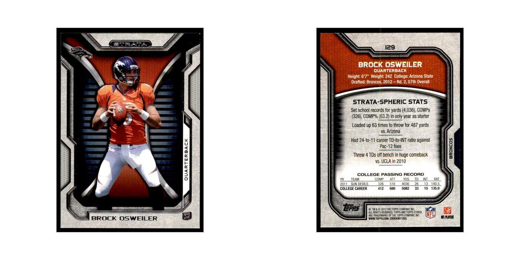 2012 Topps Strata Brock Osweiler RC Football Cards #129