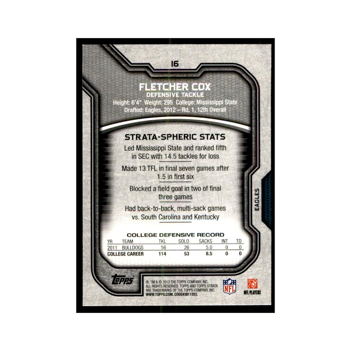 2012 Topps Strata Fletcher Cox RC Football Cards #16