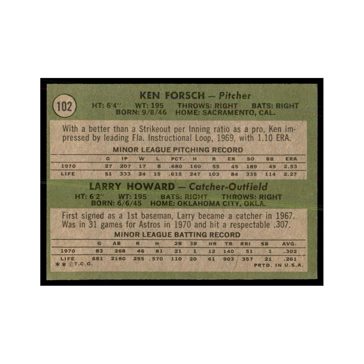 1971 Topps Ken Forsch/Larry Howard RC Baseball Cards #102