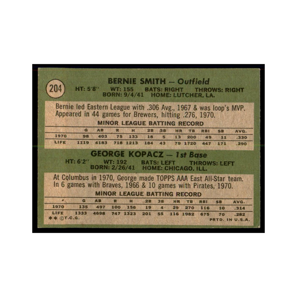 1971 Topps Bernie Smith/George Kopacz Baseball Cards #204