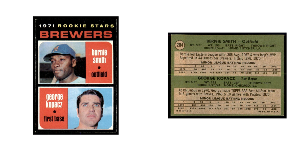 1971 Topps Bernie Smith/George Kopacz Baseball Cards #204