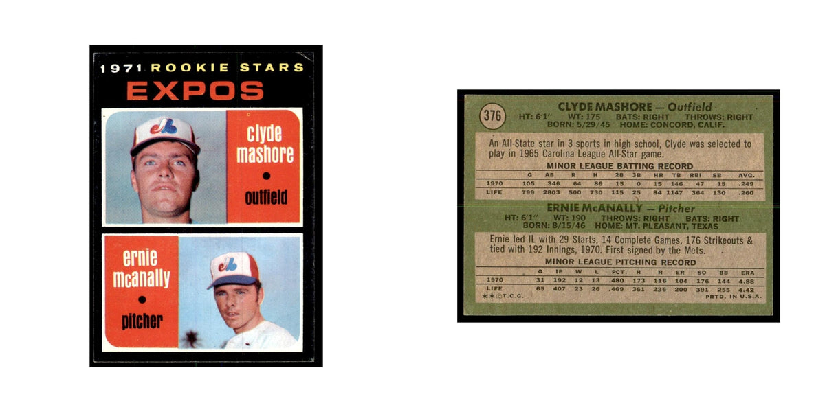 1971 Topps Clyde Mashore/Ernie McAnally RC Baseball Cards #376